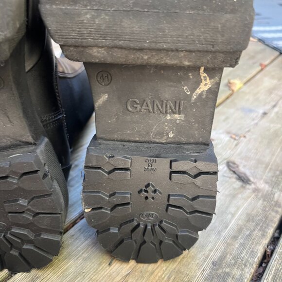 GANNI Mid-Calf Leather Boots Black Size 10 - Picture 6 of 7